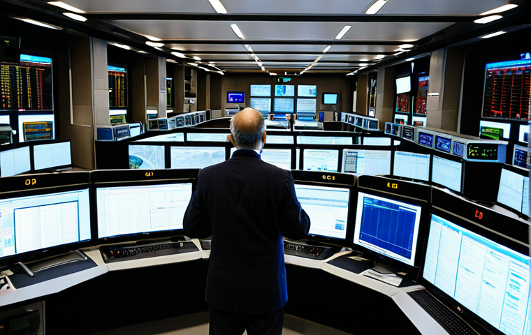 **A bustling railway control center in Lyon, France, with operators monitoring screens and communicating, showcasing modern digital radiocommunication (GSM-R) systems alongside human interaction, emphasizing safety and efficiency. Focus on the blend of technology and human expertise.**