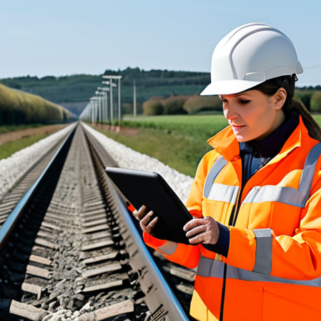 철도기사 자격증 기출 문제 분석 - Modern Railway Engineer**
"A professional female railway engineer, fully clothed in appropriate wor...