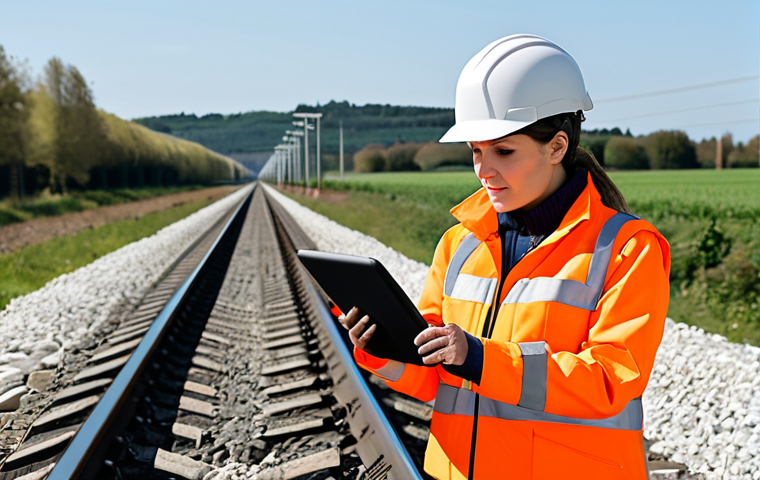 철도기사 자격증 기출 문제 분석 - Modern Railway Engineer**
"A professional female railway engineer, fully clothed in appropriate wor...