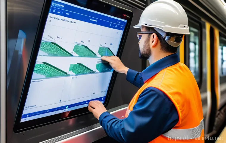 철도 실무 도구 및 소프트웨어 - "A sophisticated, brightly lit railway control center filled with large, curved digital display scre...