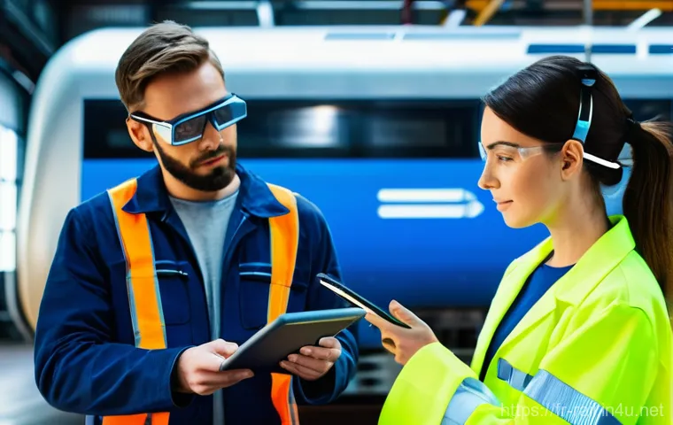 철도기사 시험 최신 경향 - **Prompt:** A diverse team of railway engineers, including men and women of various ages and ethnici...