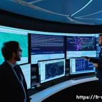 Home 14 철도 현장에서 필요한 실무 기술 - **Prompt: French Railway Digital Transformation Control Center**
A wide shot of a futuristic, sl...