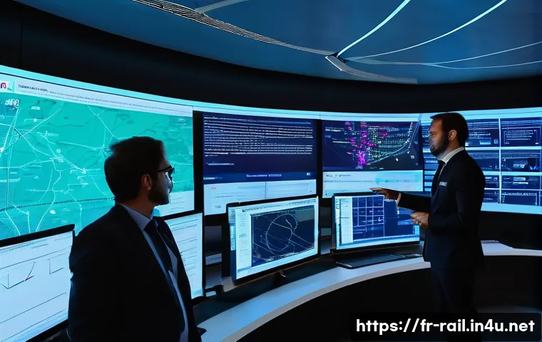 철도 현장에서 필요한 실무 기술 - **Prompt: French Railway Digital Transformation Control Center**
A wide shot of a futuristic, sl...