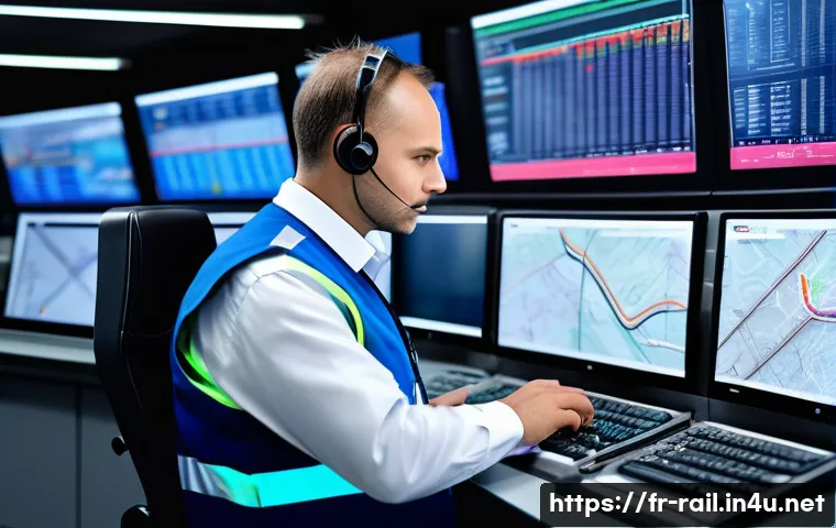 철도 분야 연봉 협상 팁 - A professional railway engineer in a modern train control center, wearing a neat uniform with a comp...