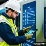 Home 20 철도 유지보수 전문인력 수요 - A skilled railway technician wearing high-visibility safety clothing, insulated gloves, and a protec...